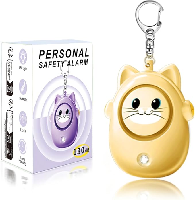 Personal Safety Alarm Keychain, 130dB Loud Siren with LED Light, Cute Cat Design Security Device for Women, Children, Elderly