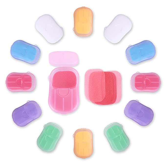 Bamsod 12 Boxes (240 Sheets) Mini Hand Soap Sheets Soap Paper Sheets Portable Disposable Travel Scented Bath Slice Sheet Foaming Paper Soap Confetti Slide Flakes for Travel and Outdoor