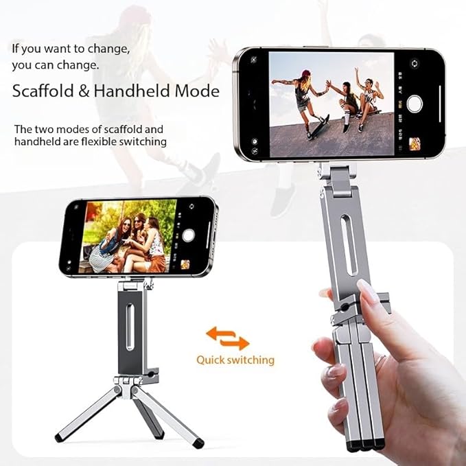 360° Rotation Magnetic Phone Stand with Tripod,Portable and Foldable Aluminium Alloy Phone Holder,Suitable for iPhone and All Mobile Phones,Essential Items for Flying or Traveling（Gray）
