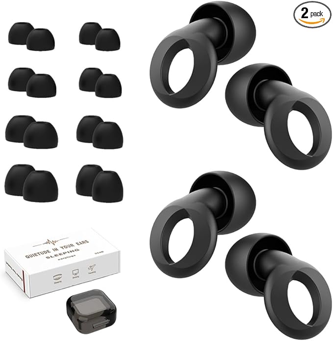 Ear Plugs for Sleeping, 2 Pairs Ear Plugs for Sleeping Noise Cancelling, 35dB Reusable Silicone Earplugs for Noise Reduction, Sleep, Work, Hearing Protection, Concert and Snoring, Black