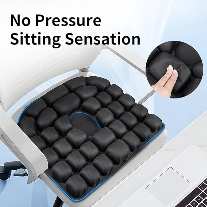 Starlo Sondour Travel Seat Cushion, Airplane Cushion Long Flight, Portable Airline Cushion with Air Pump, Wheelchair Cushion;Pressure Relief Inflatable Seat Cushion (Round Black)