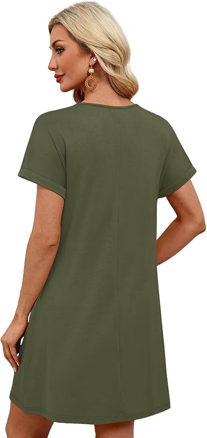 WIHOLL Summer Dresses for Women with Sleeves Midi Dress Button Down Beach Vacation Casual Dresses Fashion Clothing
