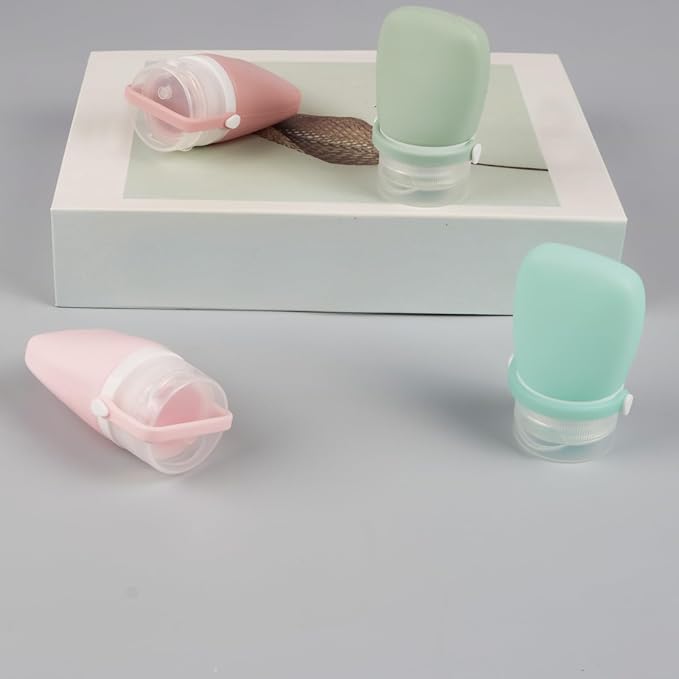 1oz Travel Bottles for Toiletries, Silicone Leak-Proof TSA Approved Travel Size Containers (4-Pack) - Reusable Refillable Bottles for Shampoo, Body Wash, Lotion (#2Whtie Clear Green Pink)