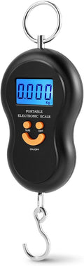 Flexzion Digital Hanging Scale – 110lb/50kg Portable Luggage Scale, and Fish Scale with Electronic Backlight LCD, Stainless Steel Hook, 2 AAA Included