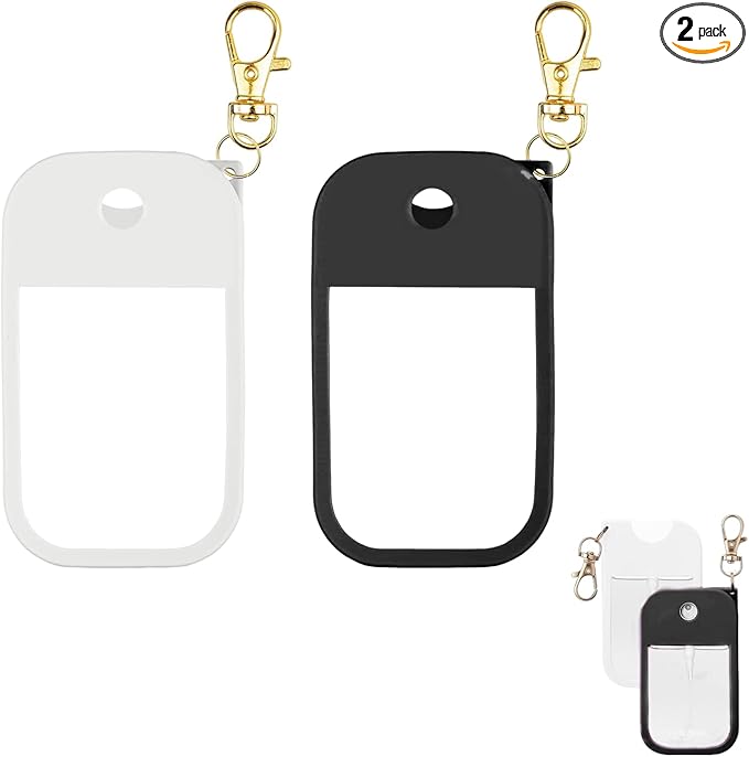 YMPEKA 2Pcs Silicone Case Compatible with Touchland Hand Sanitizer Spray, Protective Case with Keychain，Power Mist and Glow Mist 1 fl oz, Hand Sanitizer Spray Accessory (White+Black)