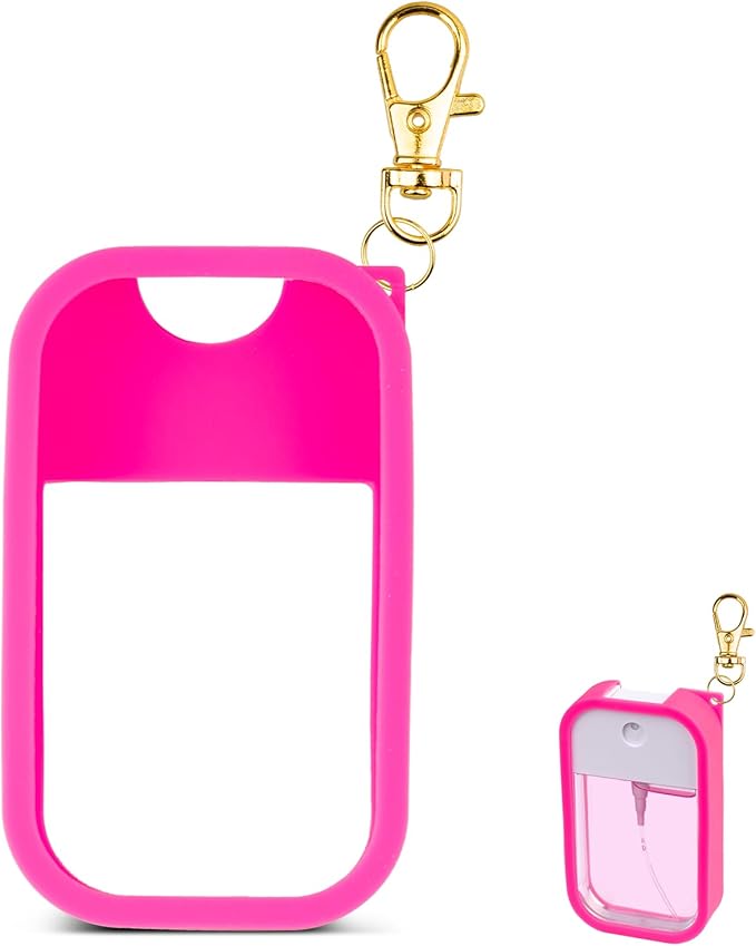 Silicone Case Compatible with Touchland Hand Sanitizer Spray, Protective Case with Keychain for Power Mist and Glow Mist 1 fl oz, Hand Sanitizer Spray Accessory (Hot Pink, 1 Pack)