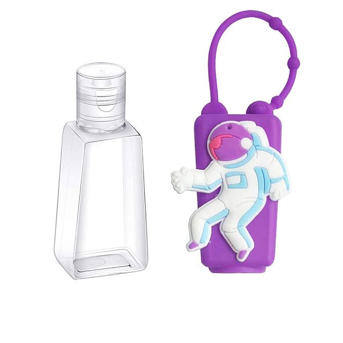 6Pcs Travel Size Kids Empty Hand Sanitizer Bottles with Keychain Holder Detachable Silicone Protective Case 30ml Plastic Travel Bottles Leak Proof Refillable Containers - Space