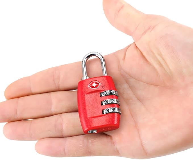 TSA Luggage Locks (4Pack) - 3 Digit Combination Padlocks - Approved Travel Lock for Suitcases & Baggage (Red)