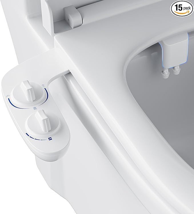 Toilet Bidet Attachment, Non-Electric Dual Nozzle (Feminine/Bidet Wash), Self-Cleaning Fresh Cold Water Sprayer Bidets for Toilets with Adjustable Water Pressure (Dual Knob, White)