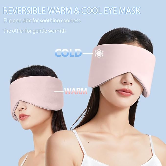 Reversible Warm & Cool Sleep Mask Wrap-Around Blackout Eye Masks for Side Sleepers Adjustable Unisex Eye Cover for Travel Office & Rest Pink