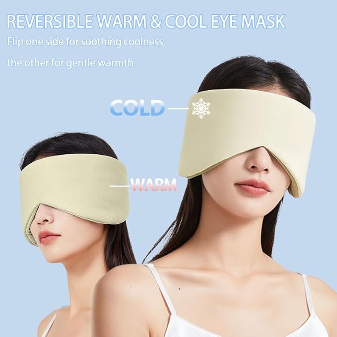Reversible Warm & Cool Sleep Mask Wrap-Around Blackout Eye Masks for Side Sleepers Adjustable Unisex Eye Cover for Travel Office & Rest Beige