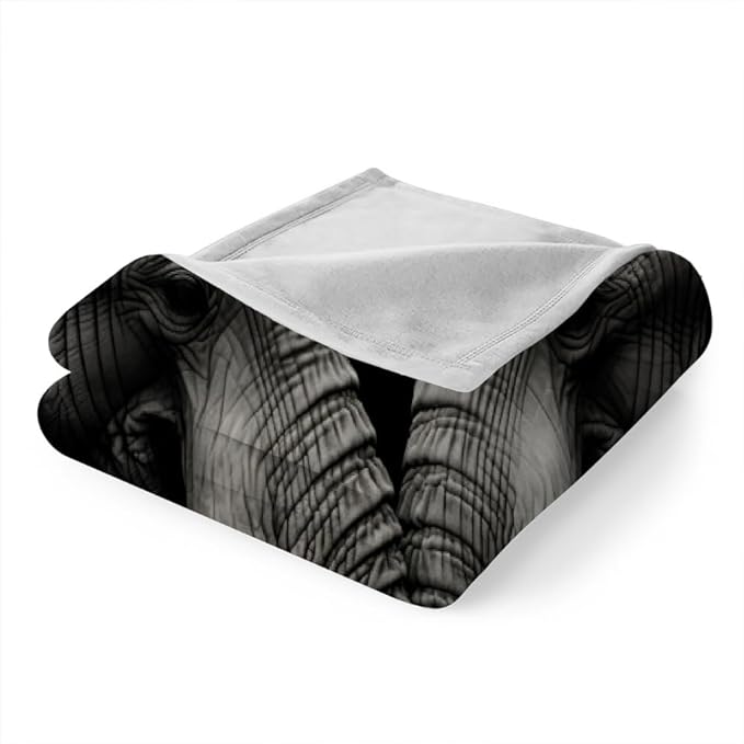 African Elephant Throw Blanket, Fleece Blanket for Couch Bed Sofa, Wild African Blankets and Throws, Animal Printed Super Soft Cozy Plush Flannel Blanket, 30 x 40 in, Black Gray