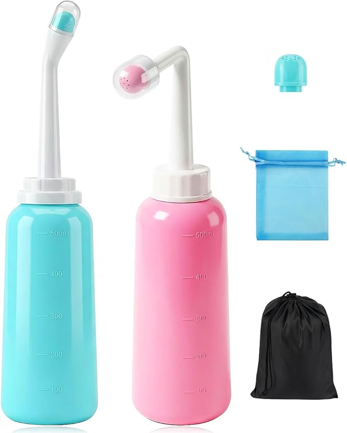 Portable Bidet,17oz Travel Bidet, 500ml Handheld Bidet,Bidet Bottle for Postpartum Care, Portable Bidet for Travel,Outdoor,Personal Hygiene, Camping Bidet,2 Pack, Mint Green & Pink