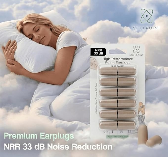 Happy Hippo Soft Foam Earplugs, 33 dB NRR, 6 Pair, 12 Ear Plugs Maximum Protection for Sleeping; Silence Snoring, Airplanes, Airports, Power Tools, Phone Conversations, Loud Work Environments (Beige)