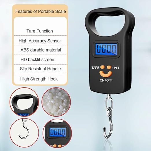 SKEAP Digital Fish Scale Luggage Scale, 110lb/50kg - Backlit LCD Display, Fishing Scale with 2 AAA Batteries Included, Fishing Gifts for Men