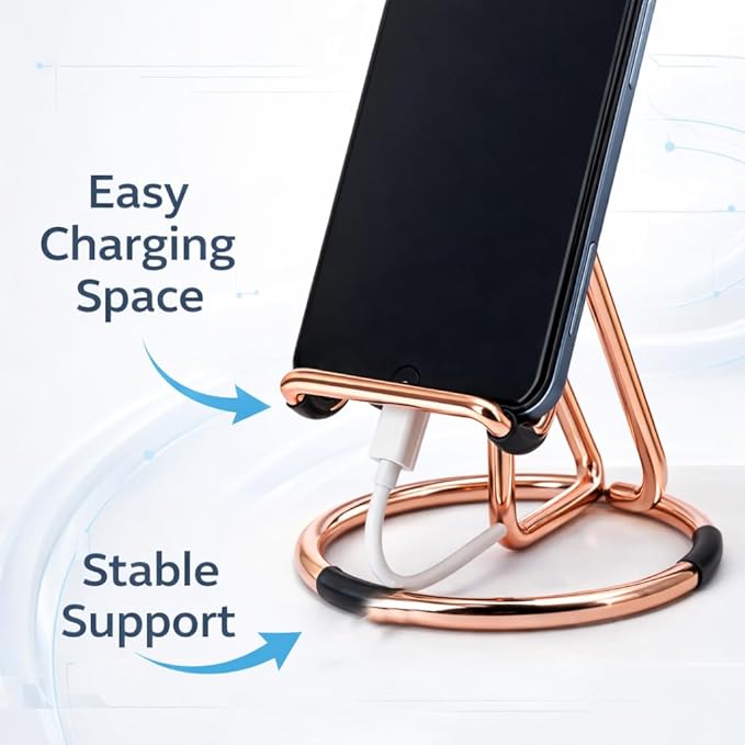 Mizi Cell Phone Stand for Desk – Metal Mobile Phone Holder Compatible with iPhone, iPad, Switch & All Smartphones – Cute, Classy Stylish Display Stand – Rose Gold