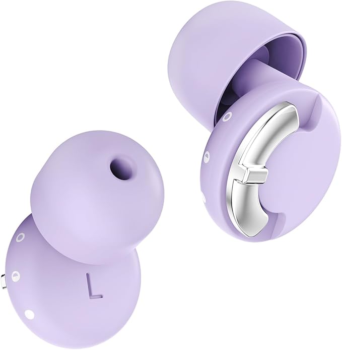 Adjustable Ear Plugs - 3 Noise Cancelling Modes for Concerts, Work, Travel & More, Reusable Hearing Protection with 4 Sizes (XS/S/M/L), Comfortable Ear Plugs for Noise Reduction, Purple Silver