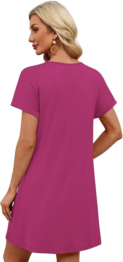 WIHOLL Summer Dresses for Women with Sleeves Midi Dress Button Down Beach Vacation Casual Dresses Fashion Clothing