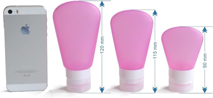 3 Pack Portable Food Grade Squeeze Silicone Liquid Travel Bottles for Shampoo, Conditioner, Lotion, Toiletries, Condiments (1 OZ Pink + White + Blue)
