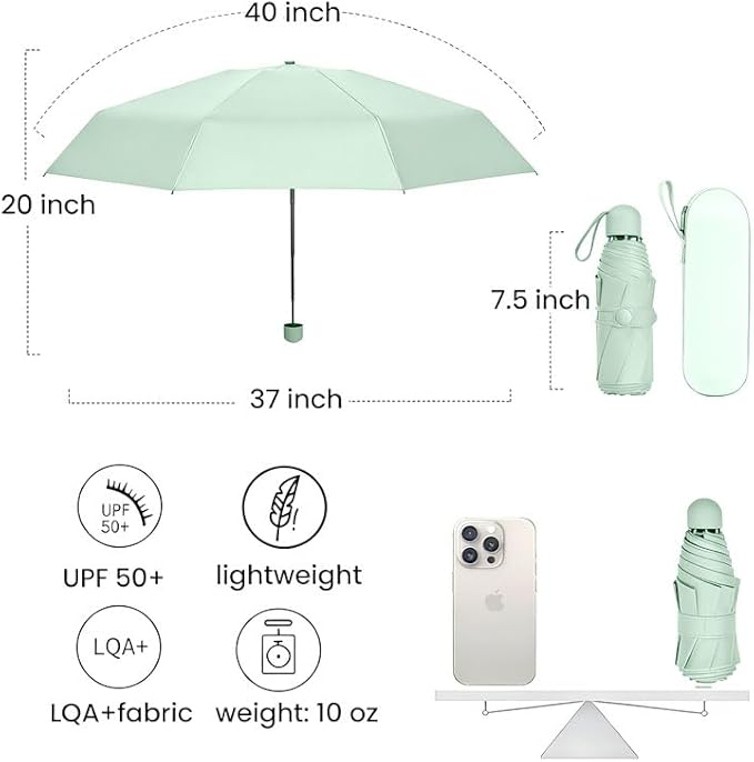 MRTLLOA Travel Essentials Mini Umbrella with Case for Purse - Small Compact & Lightweight, UV Sun Protection, Manual Open/Close for Pocket Umbrella(Women/Men/Kids)