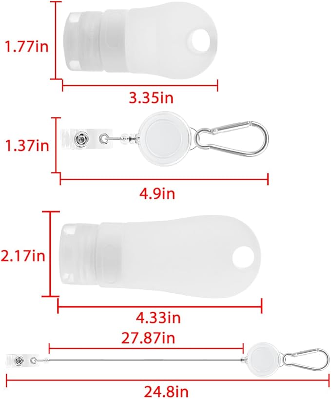 LUEXBOX 4 PACK Portable Travel Bottle Set, Leakproof Silicone Bottles with Stretchable Lanyard, Travel Sized Empty Liquid Bottles Container, Reusable, Squeezable and Refillable (White)