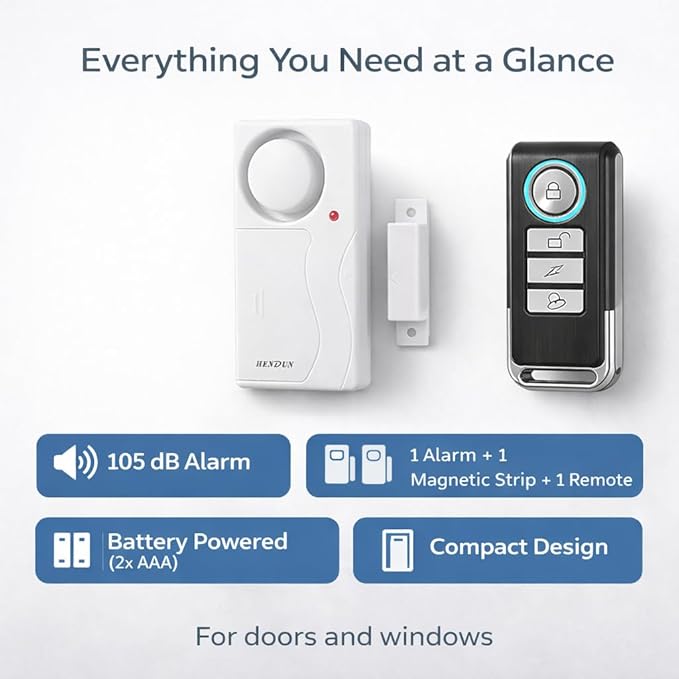 HENDUN Door Alarms When Opened with Remote, Door Bells Chimes, Door Security Sensor Pool Alarm for Kids Safety (2 Pack)