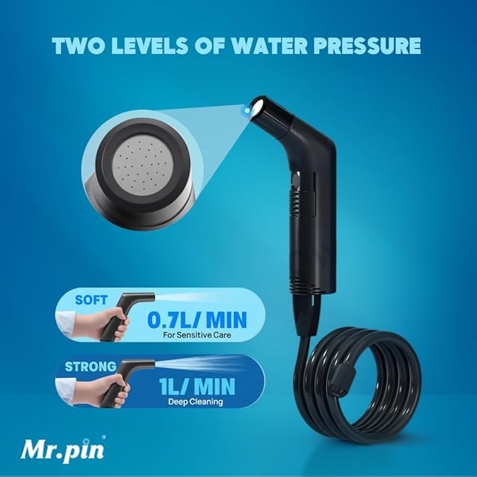 Portable Travel Bidet Electric Rechargeable Handheld Personal Bidet Sprayer for Personal Cleaning for Toilet with 2.3 liters Water Container (Black)