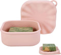 Travel Soap Case, Leakproof Soap Box Container, Square Shampoo Bar Case with Draining Layer, Slip-Resistant Portable Bar Soap Holder for Travel, Camp, Gym (Peach Pink)