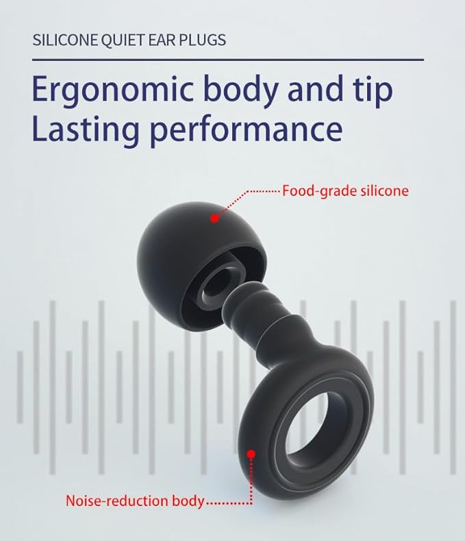 6 Pairs Soft Silicone Earplugs Reusable Noise-Reducing for Concerts, Sleep, Focus, Travel, Adjustable Size 28dB (SNR) Noise Reduction Black