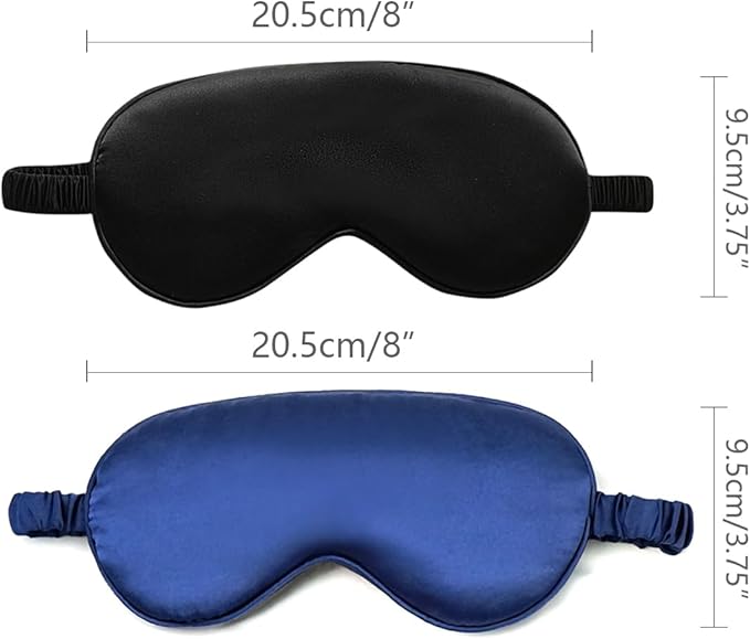 Silk Sleeping Mask,2Pack Silk Eye Mask with Adjustable Strap, Sleeping Aid Blindfold for Nap, Sleep Mask for Women to Full Night's Sleep, Travel and Nap (Black/Blue)