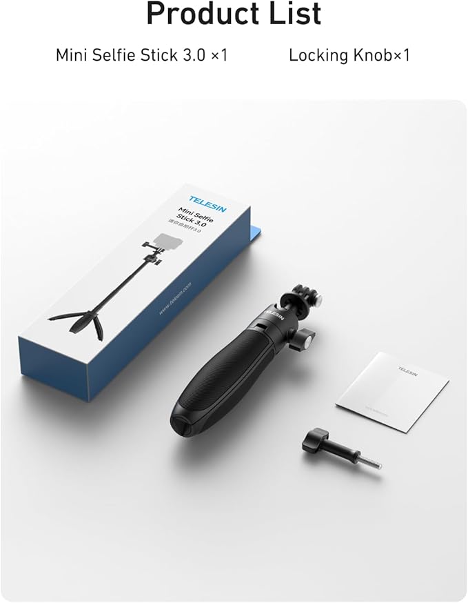 TELESIN 18.1'' Mini Selfie Stick Tripod for DJI OSMO Nano Action 6 5 4, Pocket 4 3, GoPro Hero 13 12, Insta360 X5 X4, Xtra Edge Camera Accessories, 360°Adjustable Monopod, Extended Handle Grip
