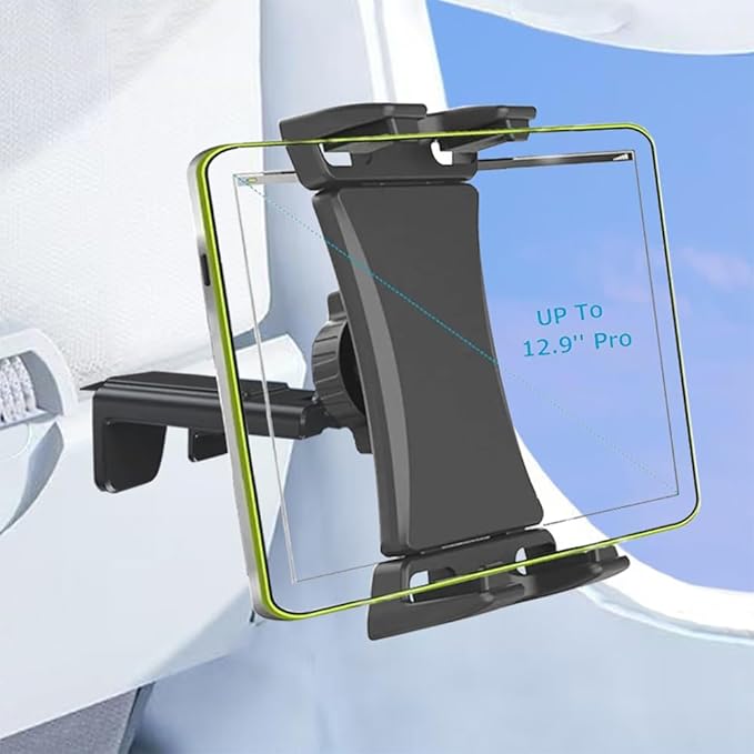Airplane Tablet Holder Mount, Flight Essentials Travel Accessories Tablet Stand with 360 Degree Rotation,Compatible with 4.7-12.9inch iPad, Phone