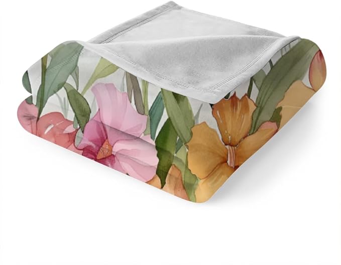 Tropical Hawaiian Blanket King Size, Watercolor Fleece Blanket for Couch Bed Sofa, Hibiscus Flower Blankets and Throws, Plumeria Petals Super Soft Cozy Plush Flannel Blanket 108x90, Decor & Gift