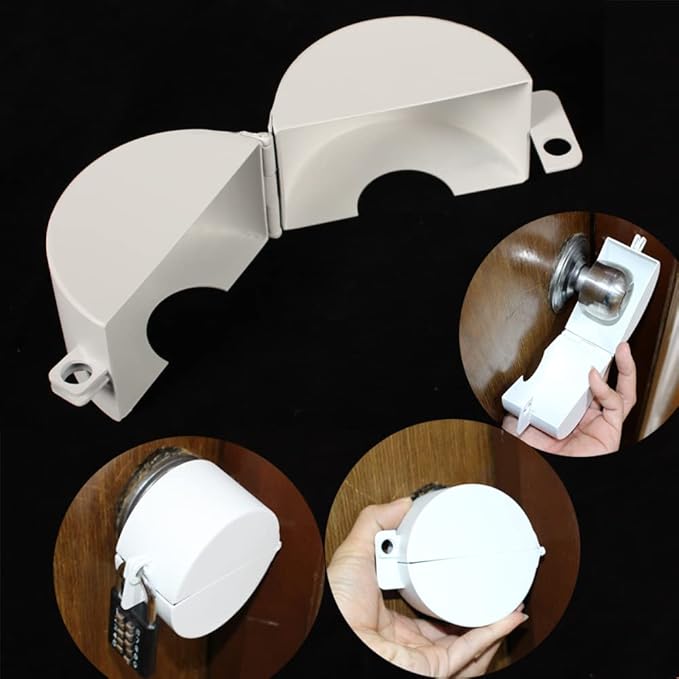 Door Knob Lock, Metal (White）Apply to Door Lockout Device，Prevents Turning of Door knob and Access to Keyhole, Door knob Child Proof Cover case Door Lock(with Padlock)