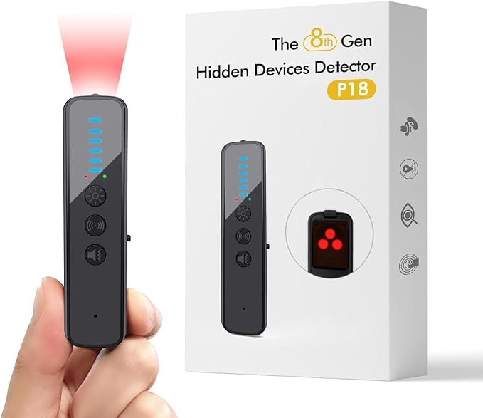 abyliee Upgraded Hidden Camera Detector - AI-Powered Anti-Spy Device, GPS Tracker & Bug Detector, Portable RF Signal Scanner for Hotels, Travel, Home & Office (Black)