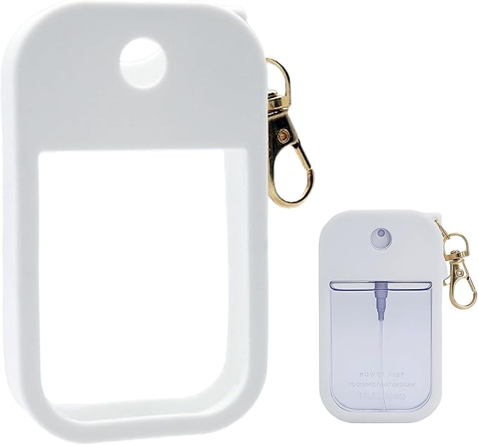 Silicone Case Compatible with Touchland Hand Sanitizer Spray 1 FL. OZ./30 mL, Stylish Hand Sanitizer Mist Accessory with Portable Keychain (White, 1 Pack)