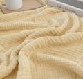 KyraHome 100% Organic Cotton Muslin Blankets for Adults, Large 60"x80", Plant Dyed, Lightweight Breathable Gauze Throw Blanket for Couch, Picnic, Summer All Season (Shortbread/Creamy)