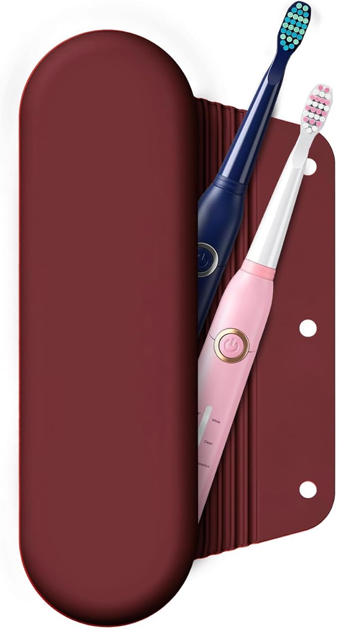 Silicone Electric Toothbrush Travel Case, Manual Toothbrush Travel Cover for Men and Women,Toothbrush Holder for Travel,Gym and More, Fits Most Manual and Electric Toothbrushes - Burgundy