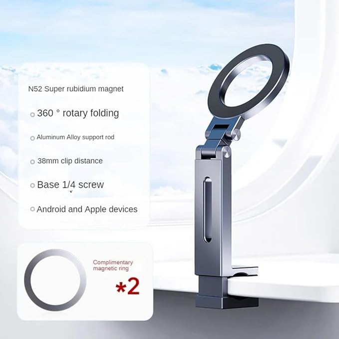 Universal Magnetic Phone Holder Travel Essential Flexible Rotation Hands-Free Airplane Phone Mount for Smartphone Gray