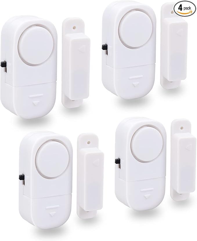 Doohickey Perfect Alarm, Personal Security System to Keep You and Your Family Safe, Great for Doors, Medicine Cabinets, Gates, Windows, and More, Easy to Install No Wires or Tools Required (4 Pack)