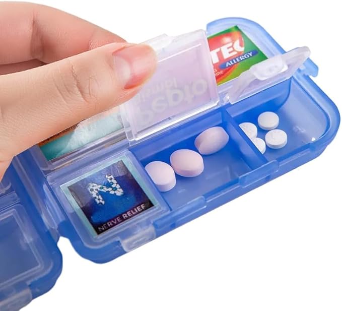 iouwei Large Pill Organizer with Medicine Labels - 7 Day Travel Daily Container, Mini Medication Storage Case (White, 161 Labels)