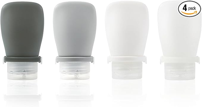 Starfa 4 Pack Silicone Travel Bottles (1oz),Leakproof Mini Lotion Bottles & Dressing Containers with Lids,Reusable Toiletry Squeeze Tubes for Shampoo,Conditioner,and Condiments