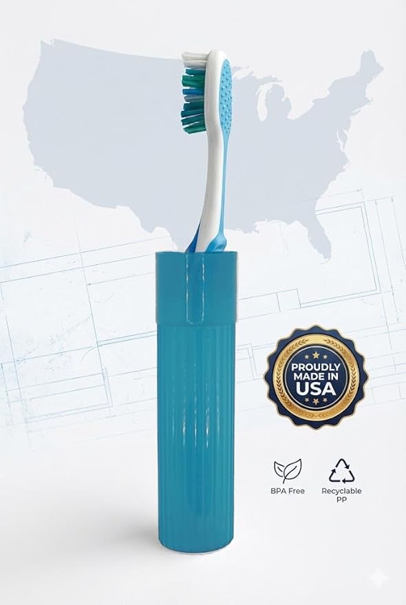 American Comb Toothbrush Holder - Blue, Made in USA, with Ventilation Holes, for Toothbrush Covers, Toothbrush Holder, Toothbrush Soft, Durable Design, Hygienic Bathroom Accessory