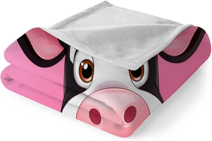 Cow Print Blanket Twin Size, Fleece Blanket for Couch Bed Sofa, Pastel Color Blankets and Throws, Pink Solid Super Soft Cozy Plush Flannel Blanket, 70 x 90 in, Cartoon Animals