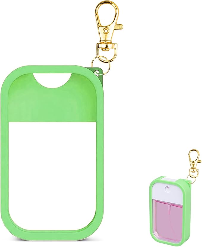Silicone Case Compatible with Touchland Hand Sanitizer Spray, Protective Case with Keychain for Power Mist and Glow Mist 1 fl oz, Hand Sanitizer Spray Accessory (Green, 1 Pack)