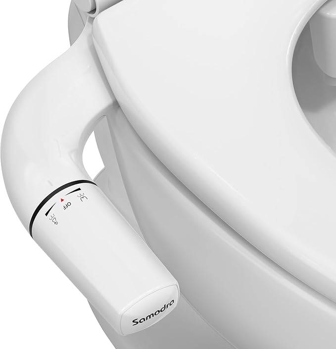 SAMODRA Ultra-Slim Bidet Attachment for Toilet - Self Cleaning Nozzle Hygienic Bidets for Existing Toilets - Adjustable Water Pressure Fresh Water Sprayer Toilet Bidet - Easy to Install