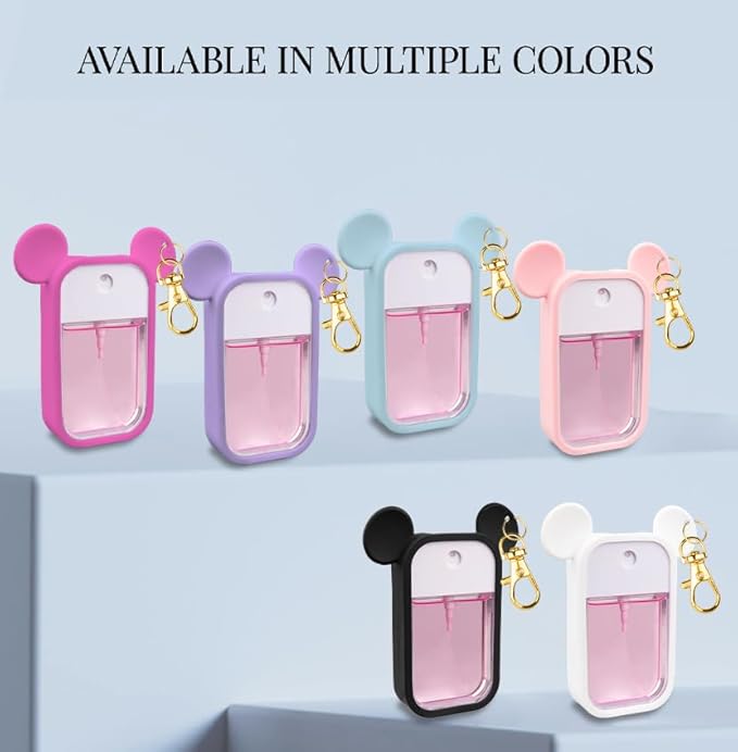 TERPINK 2 Pack Silicone Case Compatible with Touchland Hand Sanitizer Spray 1 fl oz, Mouse Design Protective Case with Keychain, Hand Sanitizer Spray Accessory (Blue+Hot Pink)