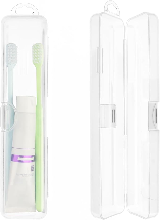 Sankoly Portable Toothbrush Case 2 PCS Travel Toothbrush Holders with Lid and Air-holes Clear Plastic Storage Container for Tongue Scraper and Toothbrush, 19.8 x 4.5 x 2.7 cm / 7.8 x 1.8 x 1.1in