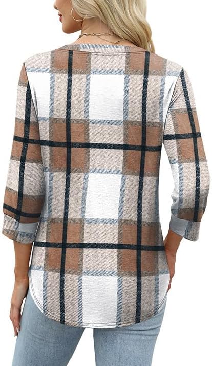 OFEEFAN Womens Tops 3/4 Sleeve Henley Shirts for Women Summer Outfits Fashion Clothing