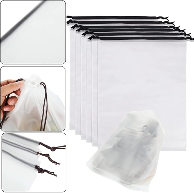 YMCCOOL 12pcs Transparent Shoe Bags for Travel 11.8in X 15.7in Protable Clear shoe bags for storage with rope,large drawstring bags for travel Men and Women